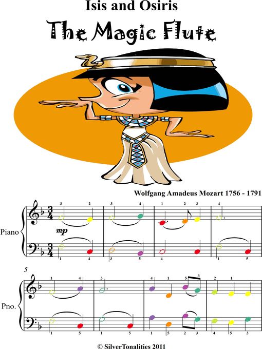 Cover image for Isis and Osiris Magic Flute Easy Piano Sheet Music with Colored Notes